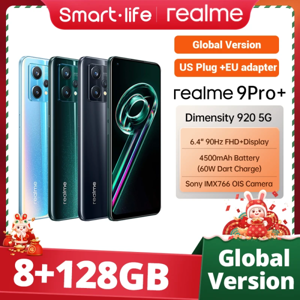realme 9 pro plus 5G Mobile phone Dimensity 920 smartphone sony imx766 ois camera 60w superdart amoled display (US plug+adapter)